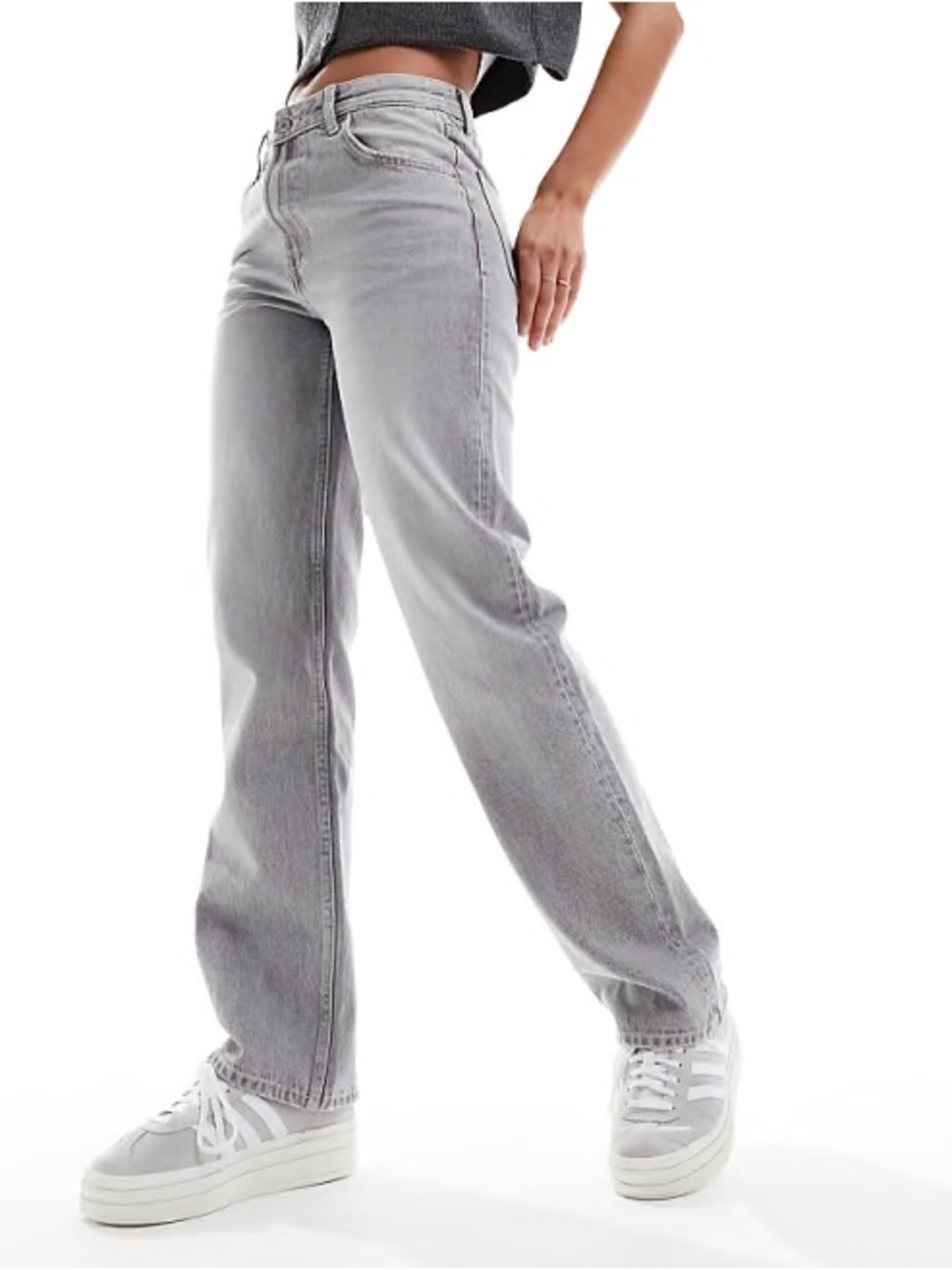 Bershka Straight Leg Jeans - Light Gray